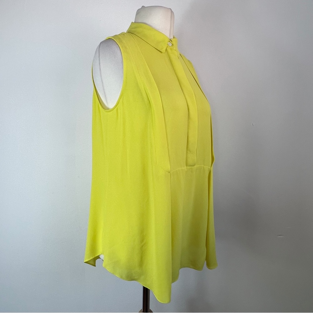 Karen Millen Neon Yellow Sleeveless Chiffon Collared Blouse UK Size 12 - Picture 6 of 8